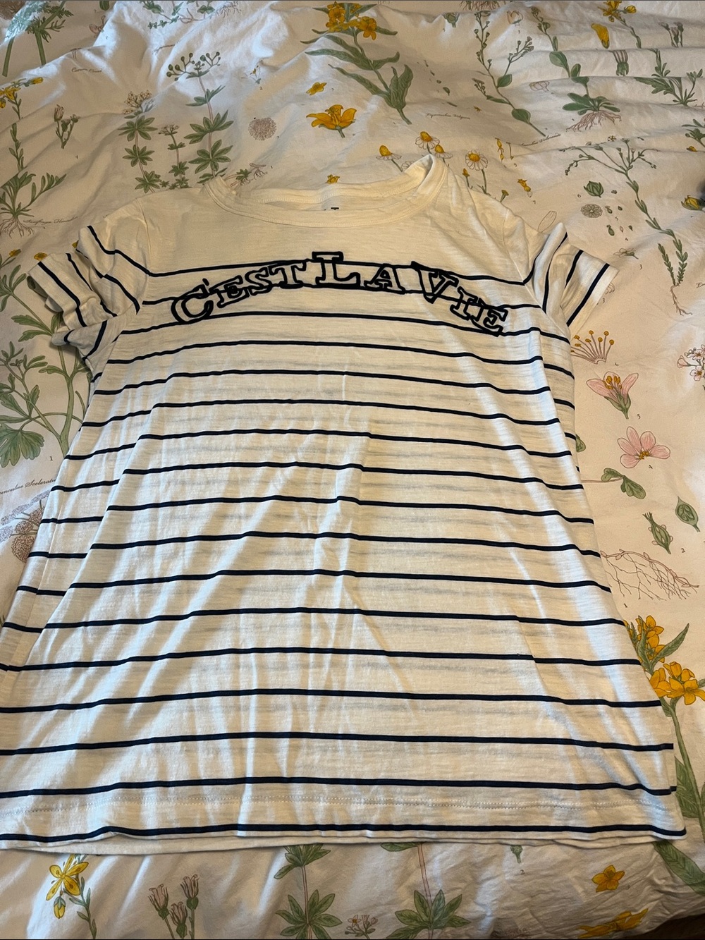 Loft C'EST LA VIE Striped Tee - White with Stripes